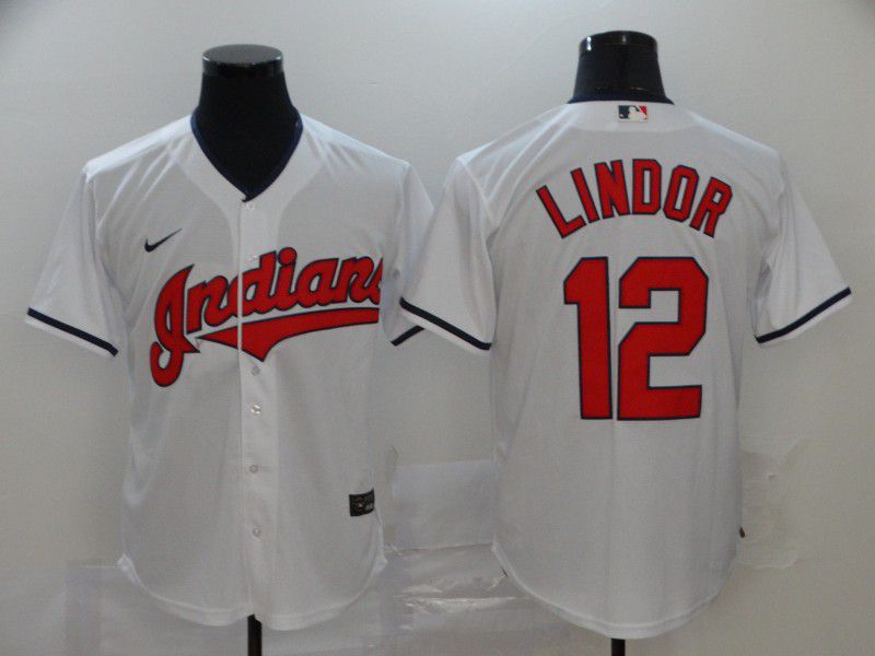 Men Cleveland Indians 12 Lindor White Nike Game MLB Jerseys